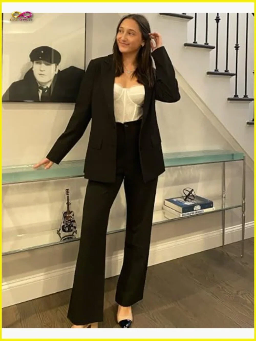 Long Blazer Jacket High Waisted Wide Leg Pants Suit Set Business Casual Elegant